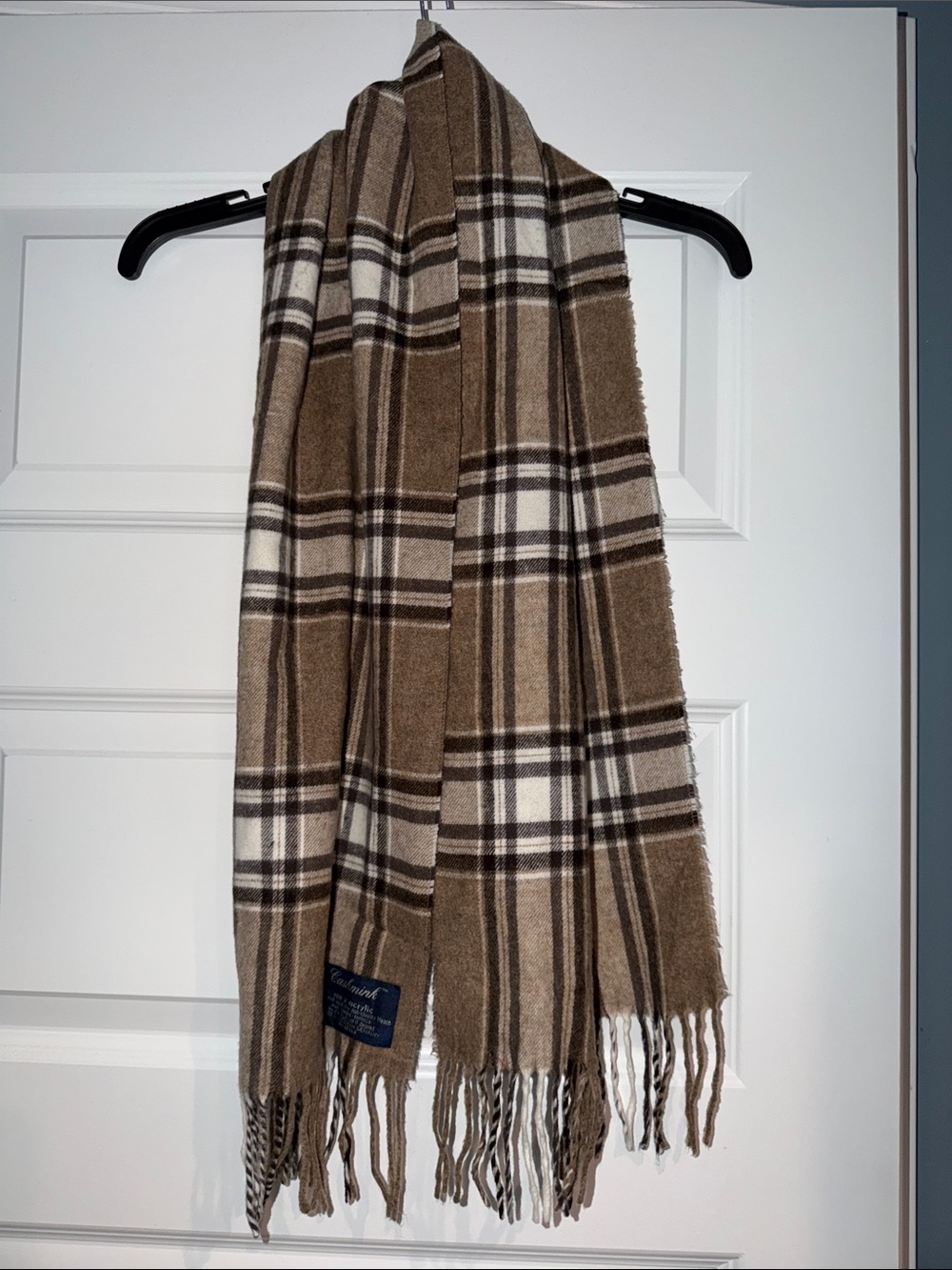 Vintage Cashmink Brown Plaid Fringe Scarf